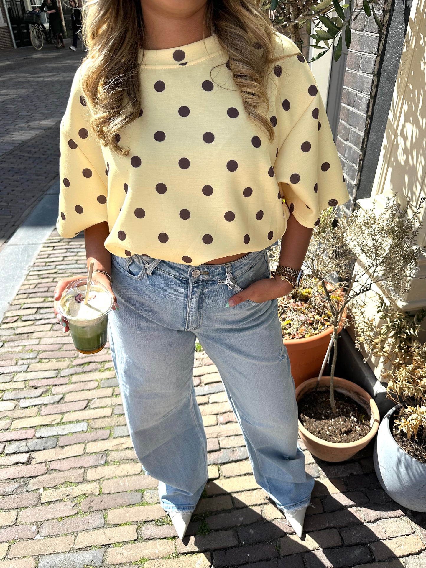 Nora Polka dot Ballon top - Yellow/Brown