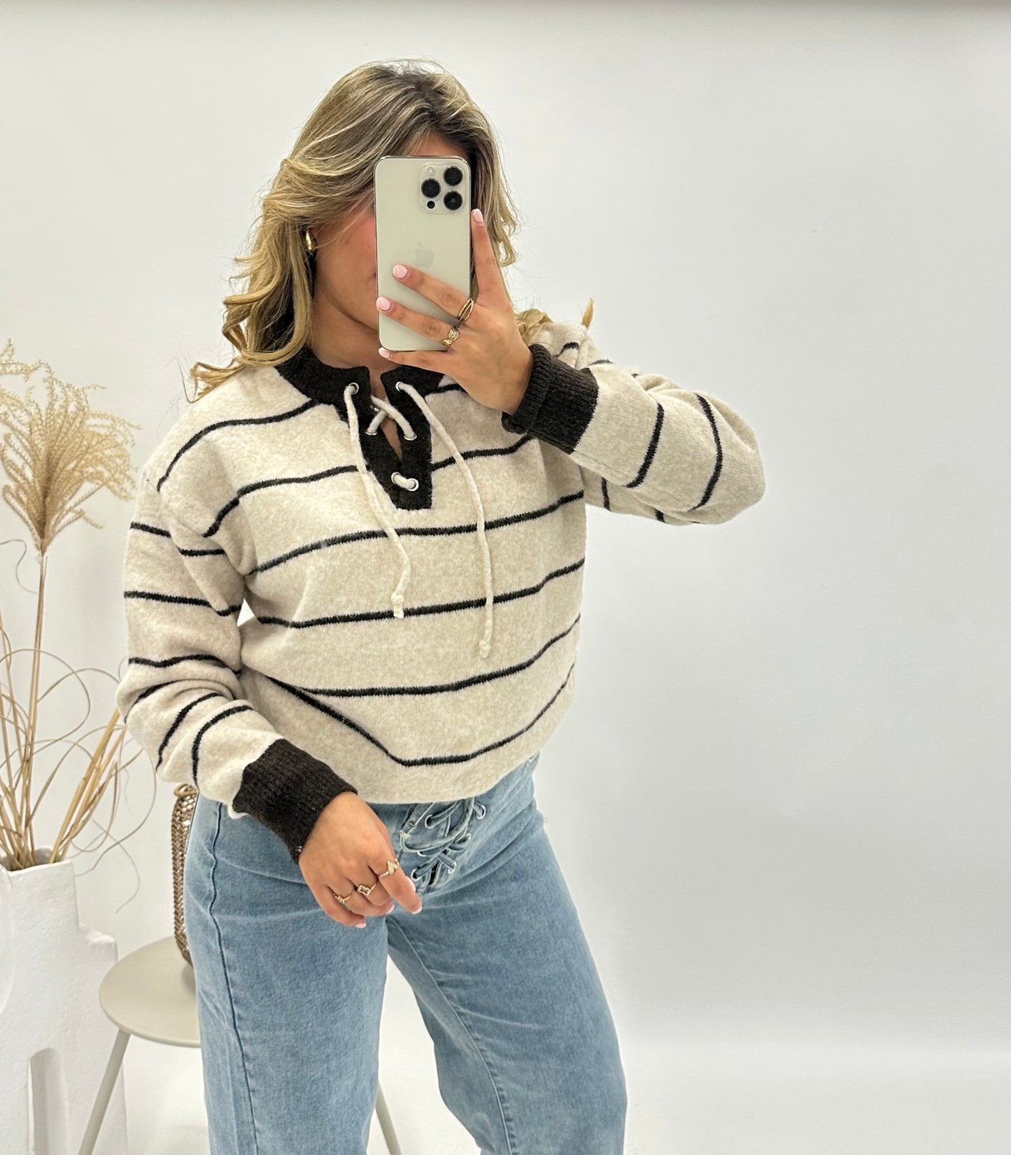 Noor trui gestreept veterhals