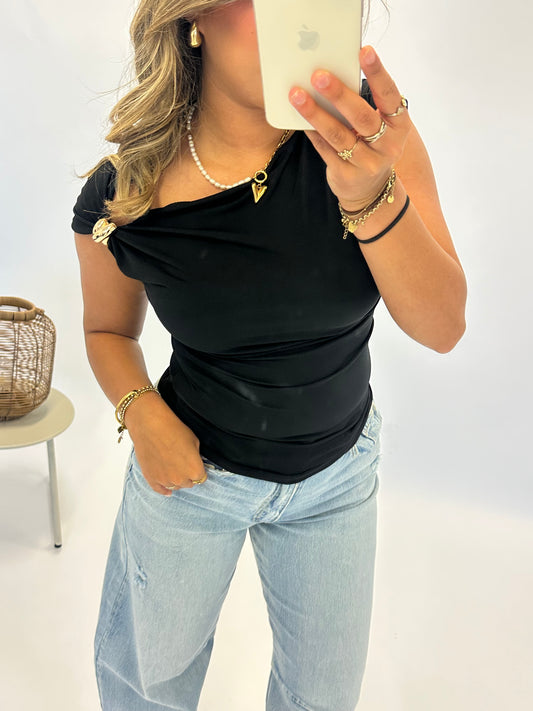 Inge One Shoulder Knot Top - Black