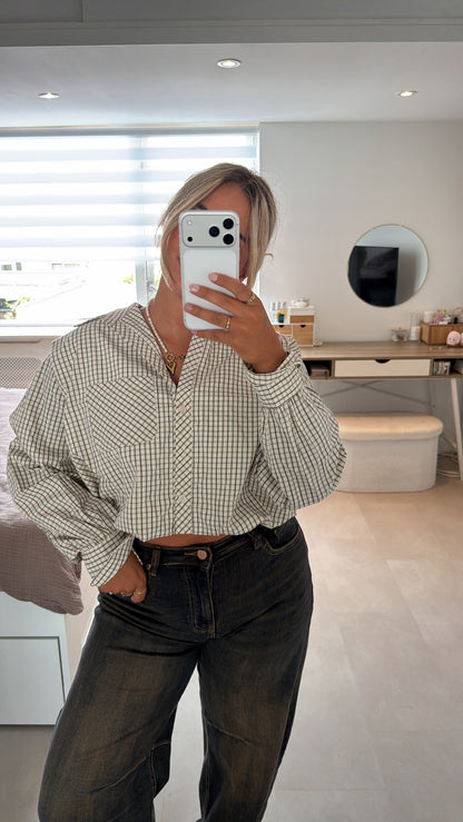 Resa balloon blouse ruit - BEIGE