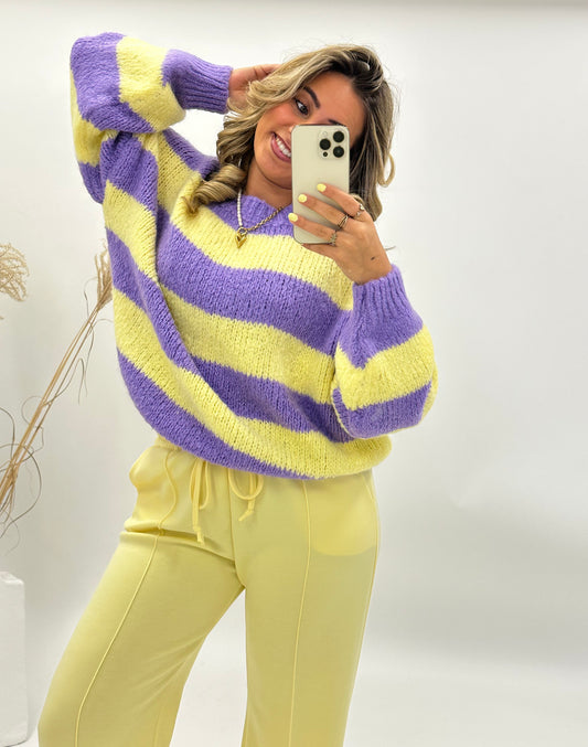 Lora trui pastel paars geel