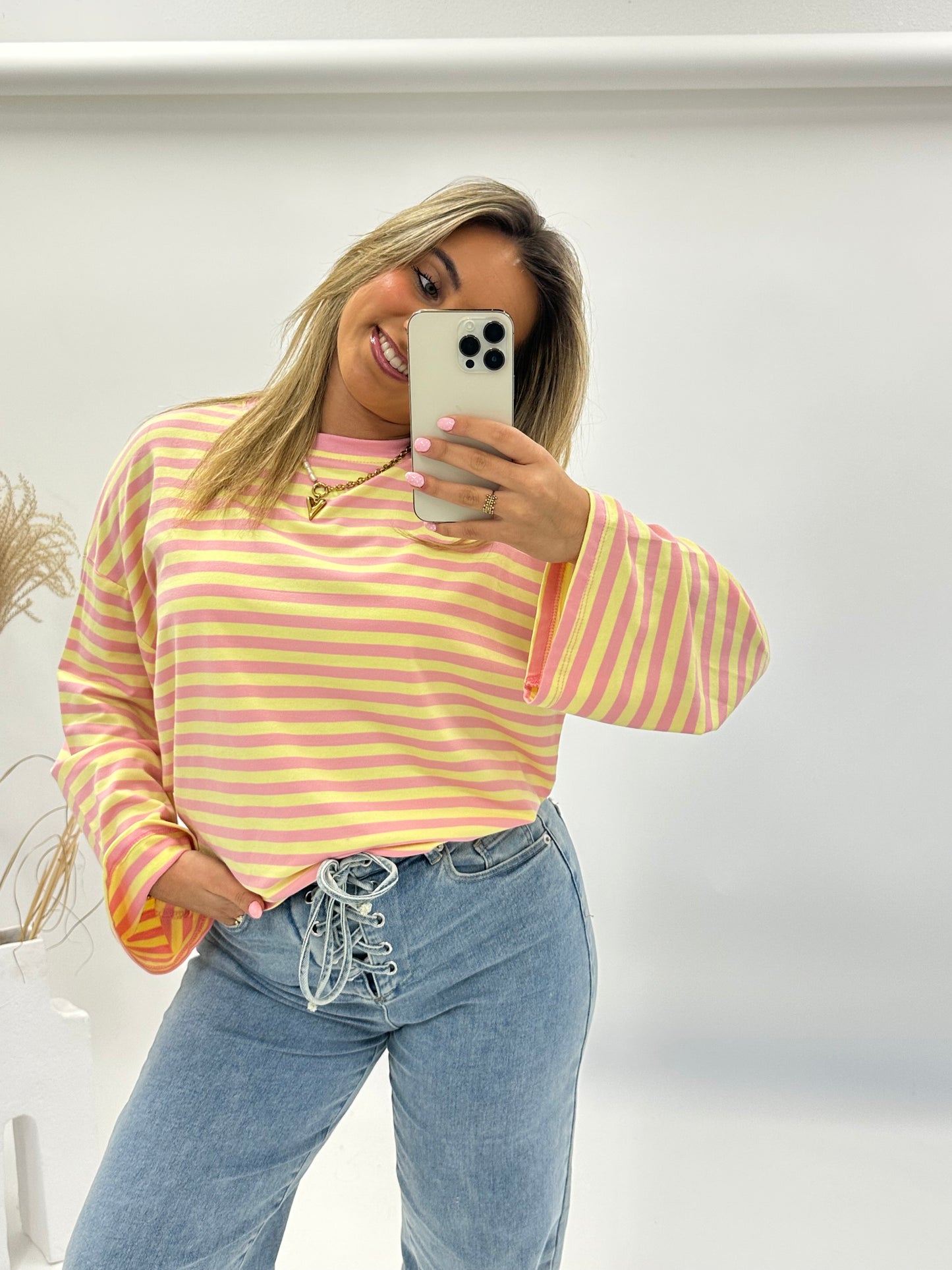 Bo roze-geel gestreepte longsleeve