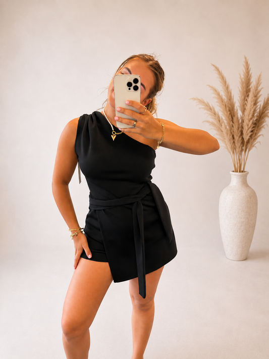 Belle One Shoulder jumpsuit kort - Black