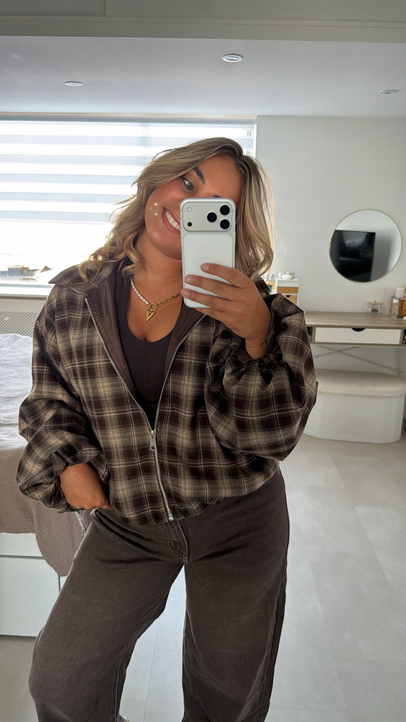 Jade geruite bomberjas - BROWN