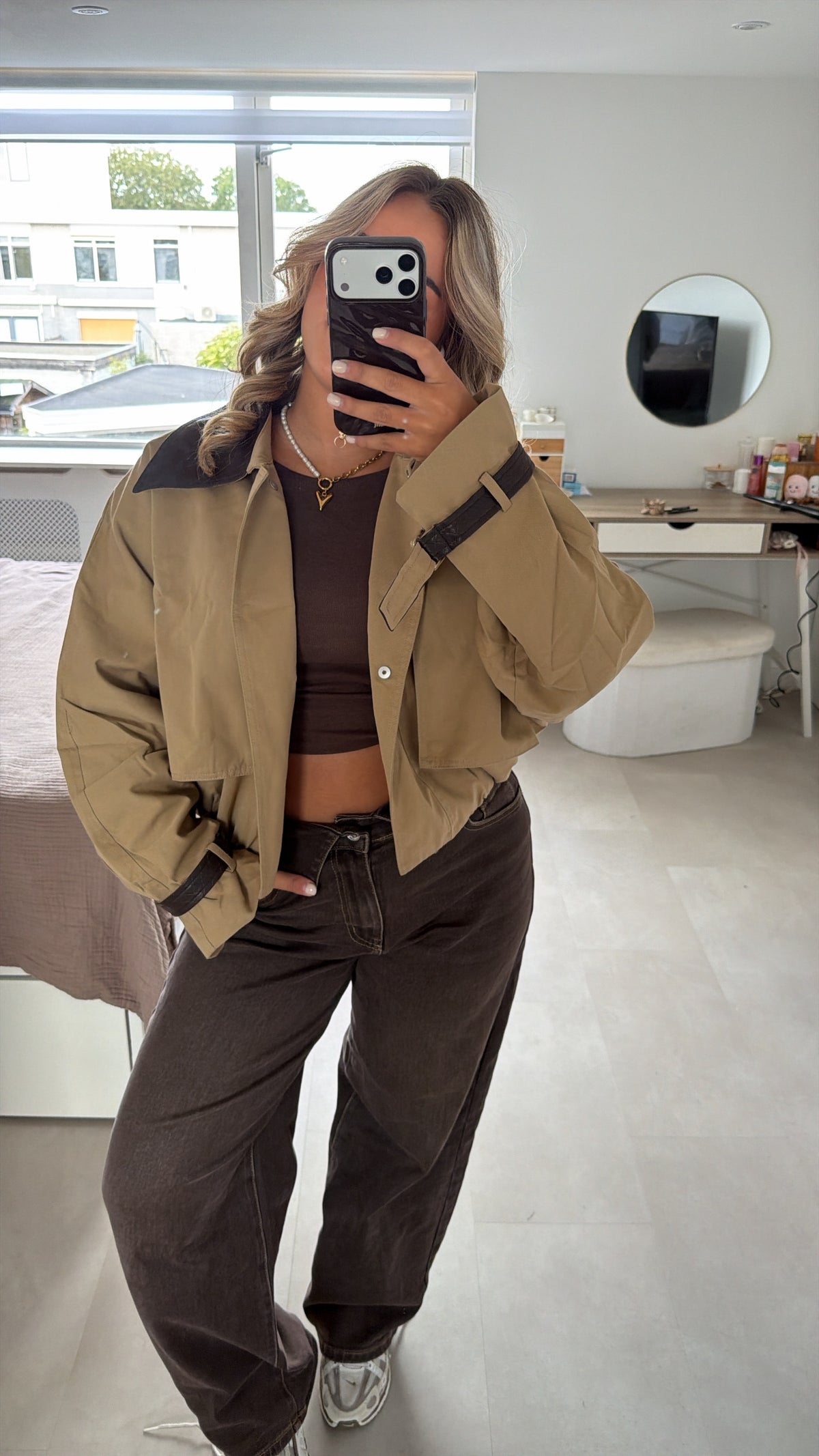 Suze cropped jacket - BEIGE/BROWN