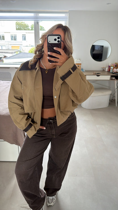 Suze cropped jacket - BEIGE/BROWN