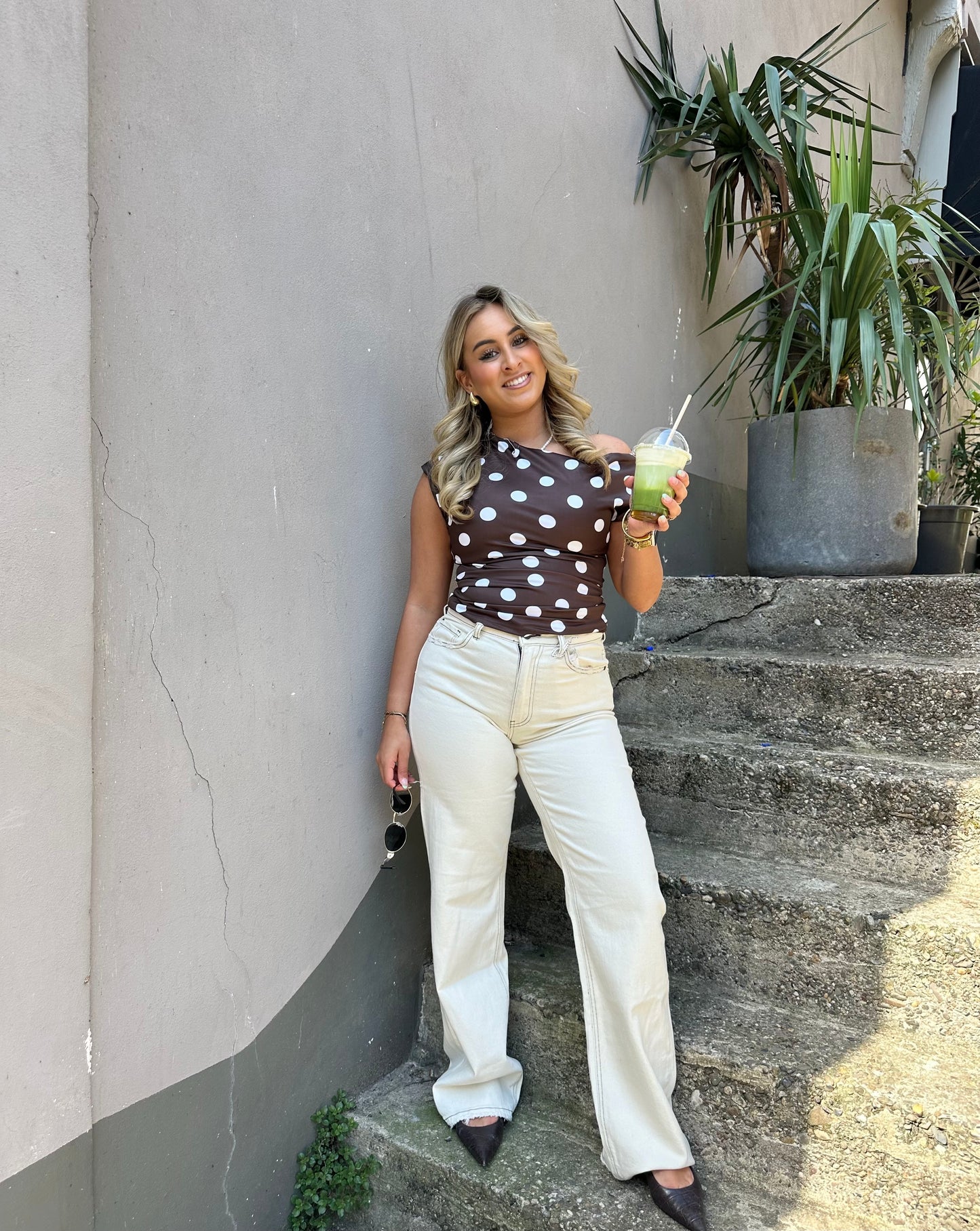 Bo Draped Pola Dot Top - Chocolade bruin