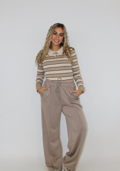 Zora top streep polo taupe