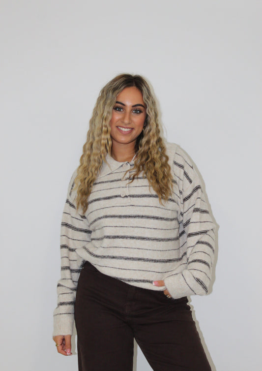 Kady trui amour streep beige