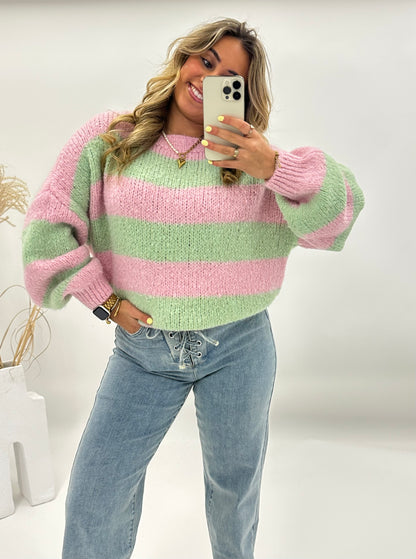 Lora trui pastel roze groen