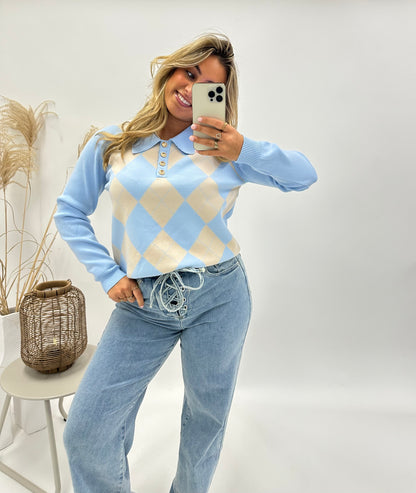 Manon trui ruit blauw