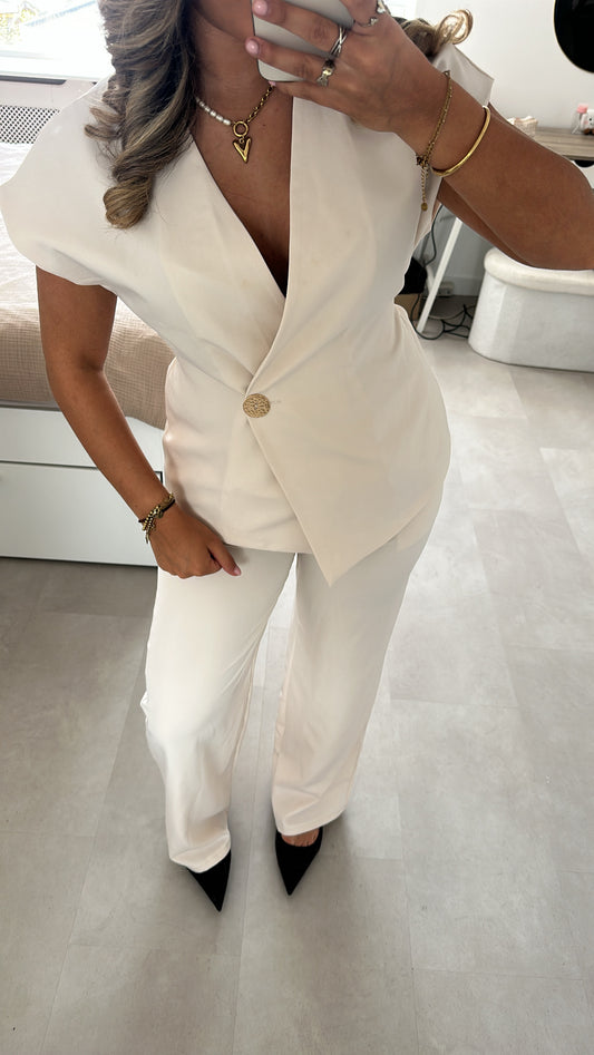 Lola Elegant Button Co-ord Set – Cream