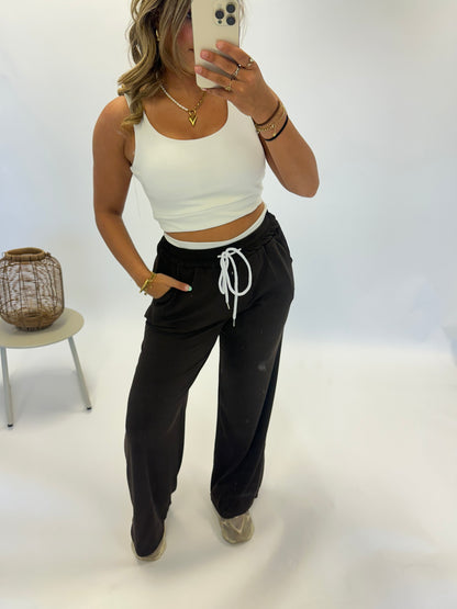 Fiona Rib Two Piece Set - Brown/White