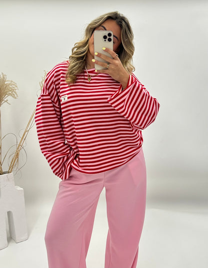 Sara roze-rood gestreepte longsleeve