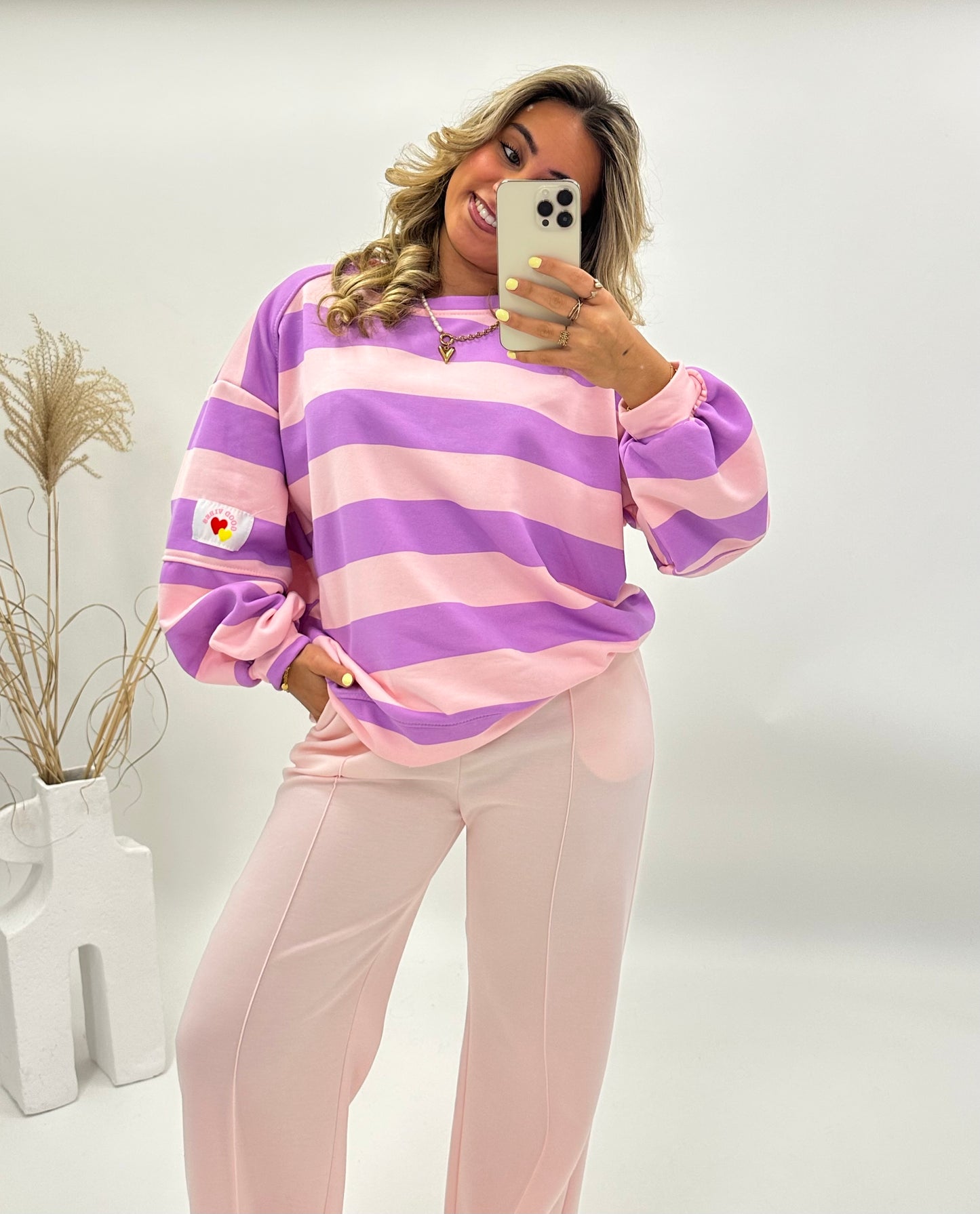 Wendy trui gestreept roze paars