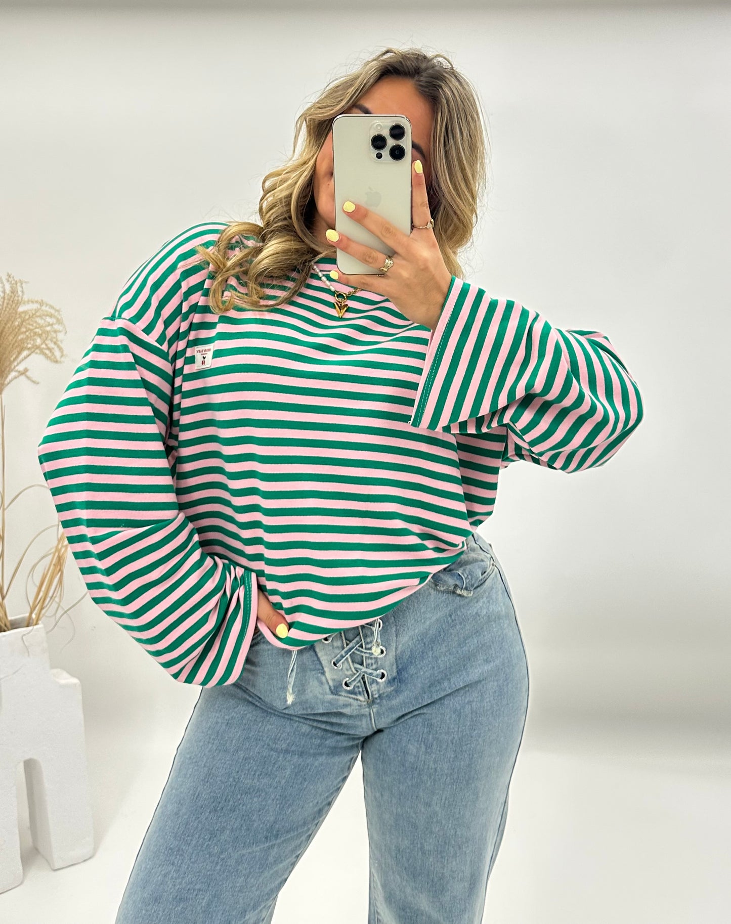Sara roze-groen gestreepte longsleeve