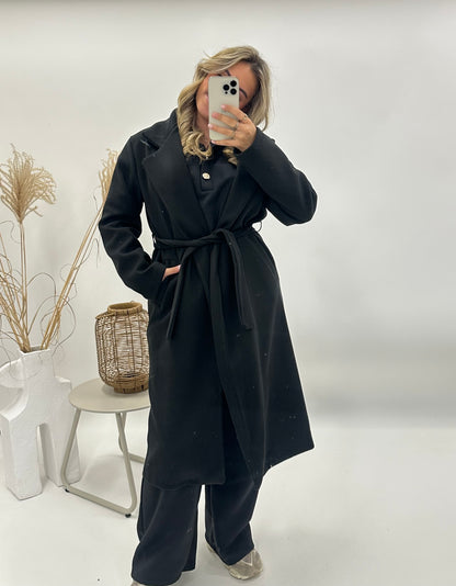 Yara trenchcoat met ceintuur zwart