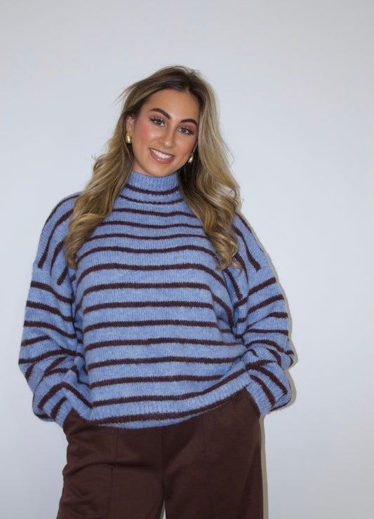 Tess trui streep blauw bruin