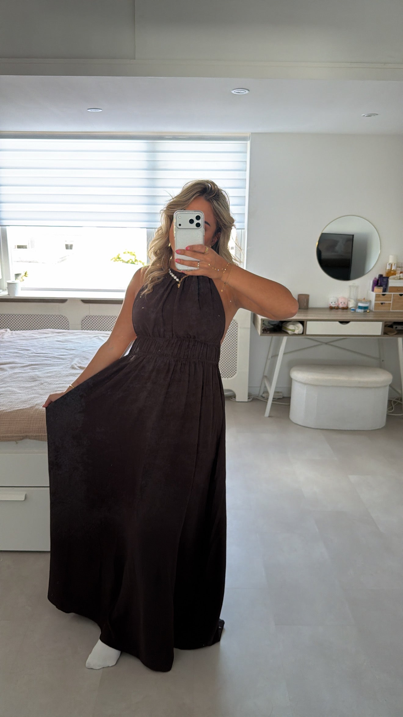 Sterre open back dress - BROWN
