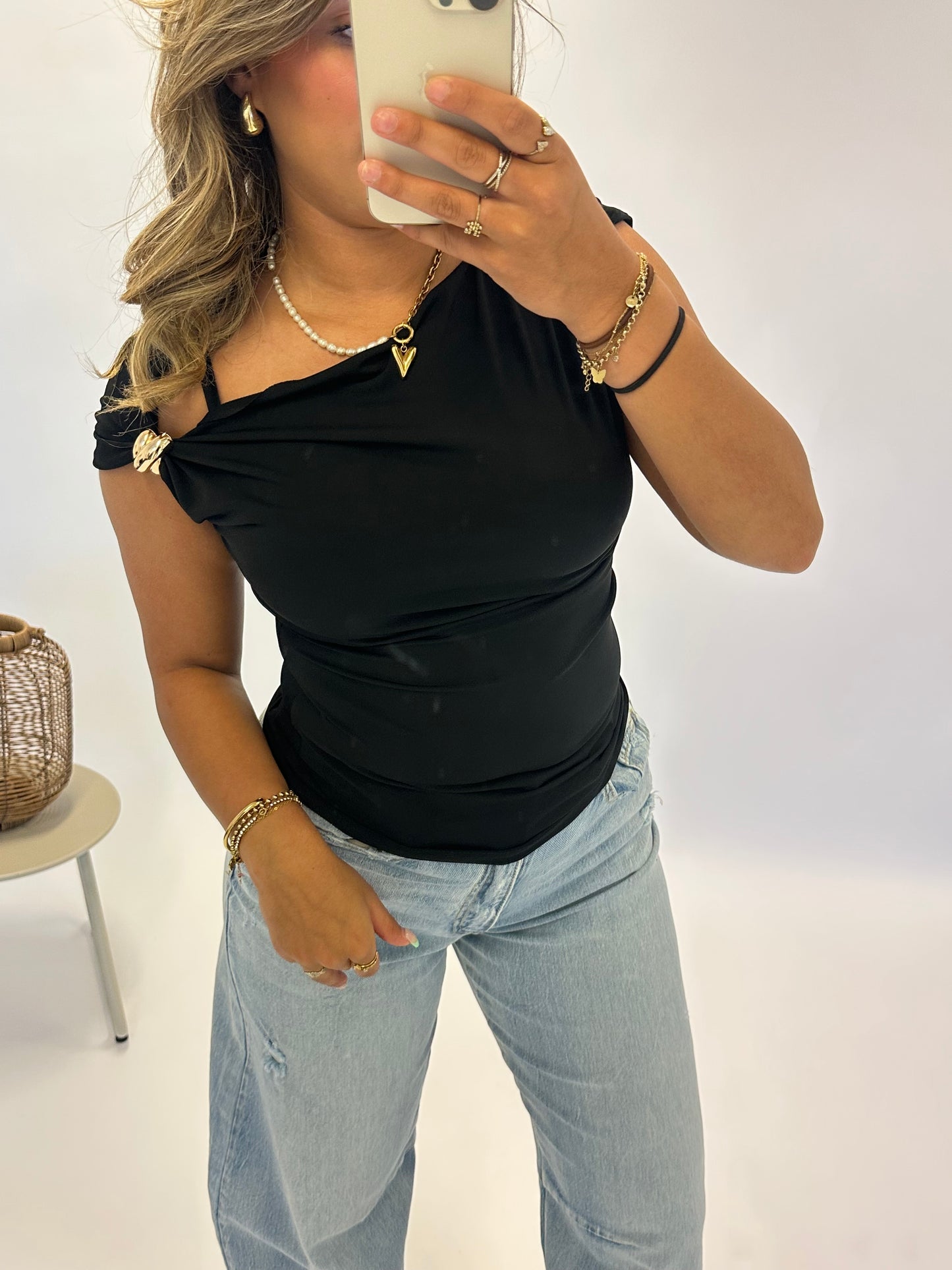 Inge One Shoulder Knot Top - Black