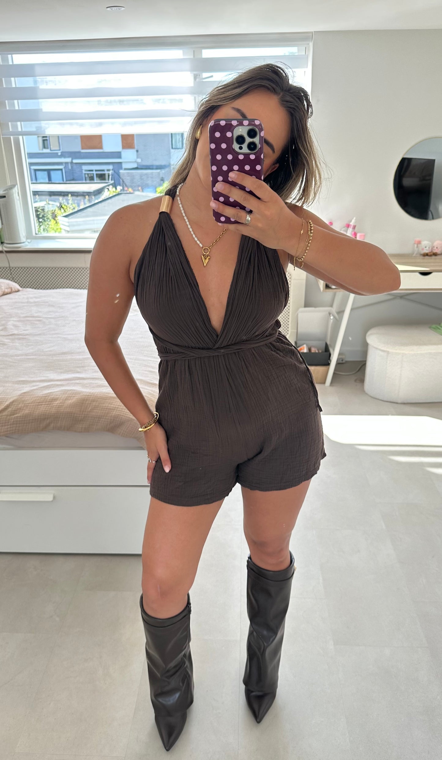 Julia Hydrofiel halter jumpsuit kort - Brown