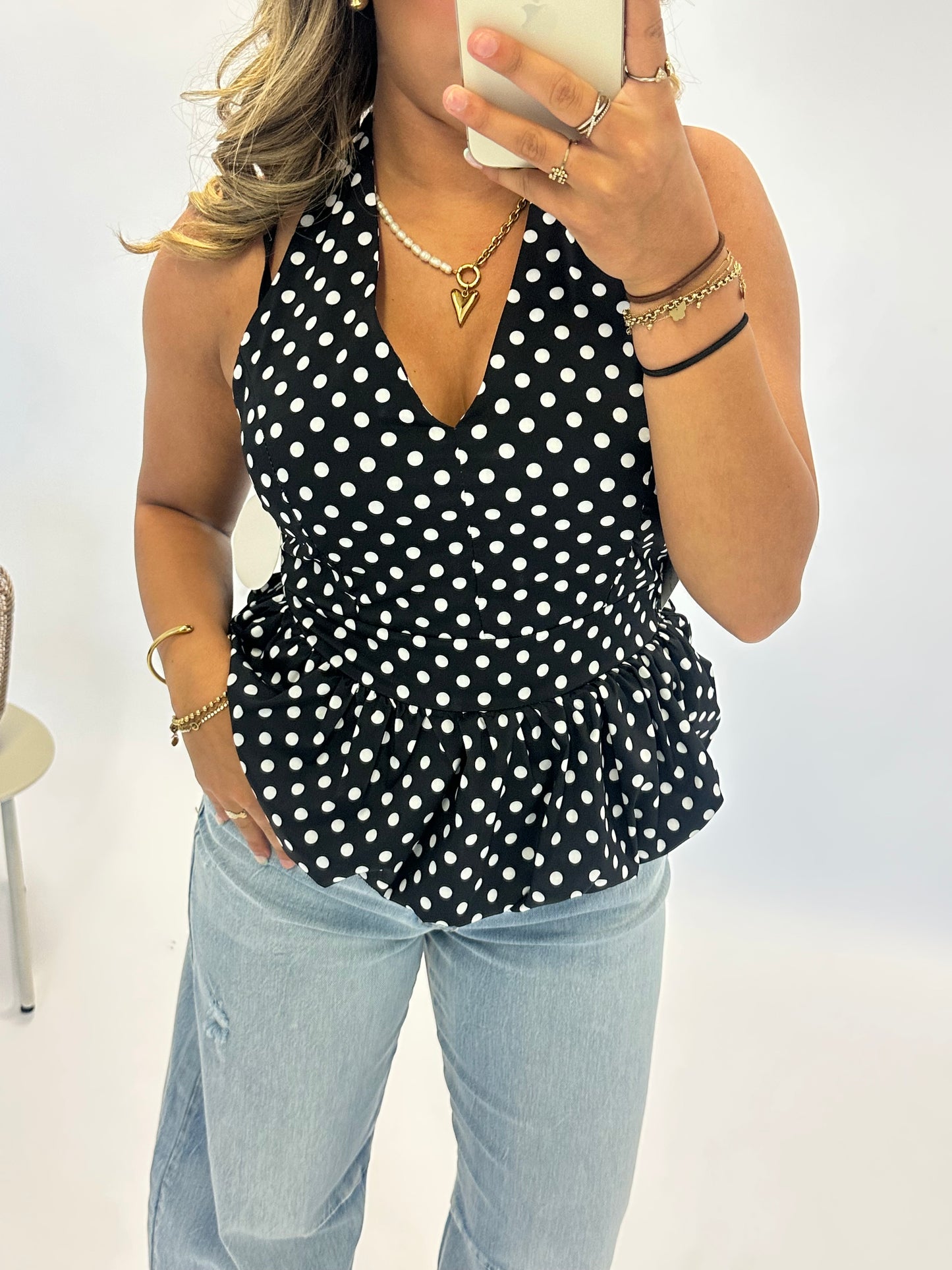Polka Dot Halter Top – Black