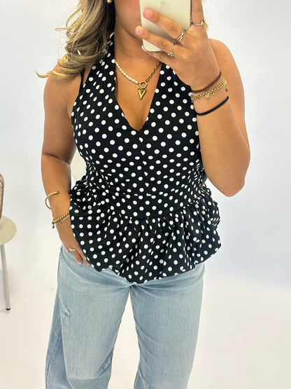 Polka Dot Halter Top – Black