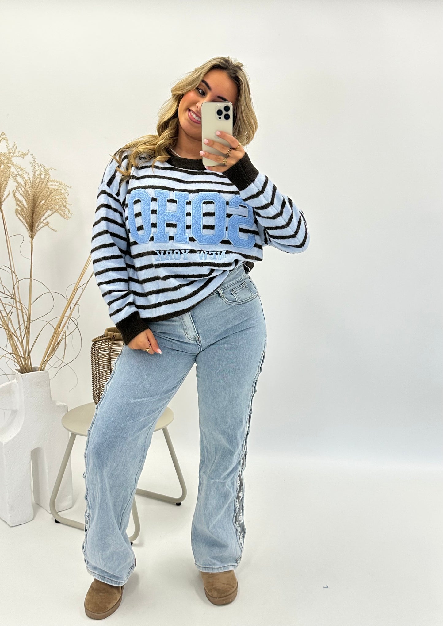 Jill trui SOHO blauw bruin