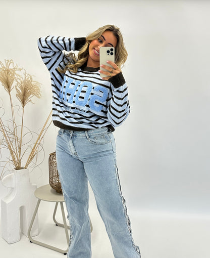 Jill trui SOHO blauw bruin