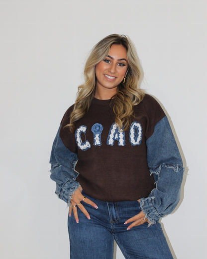 Widia trui ciao denim bruin