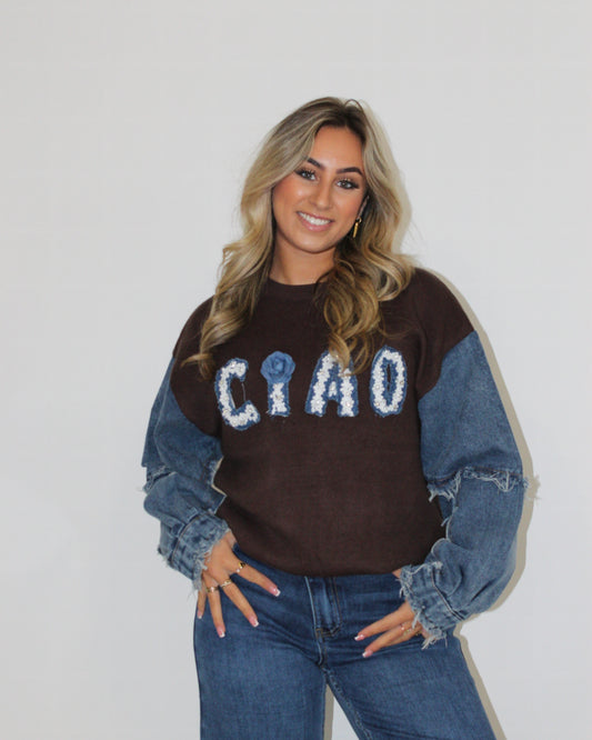 Widia trui ciao denim bruin