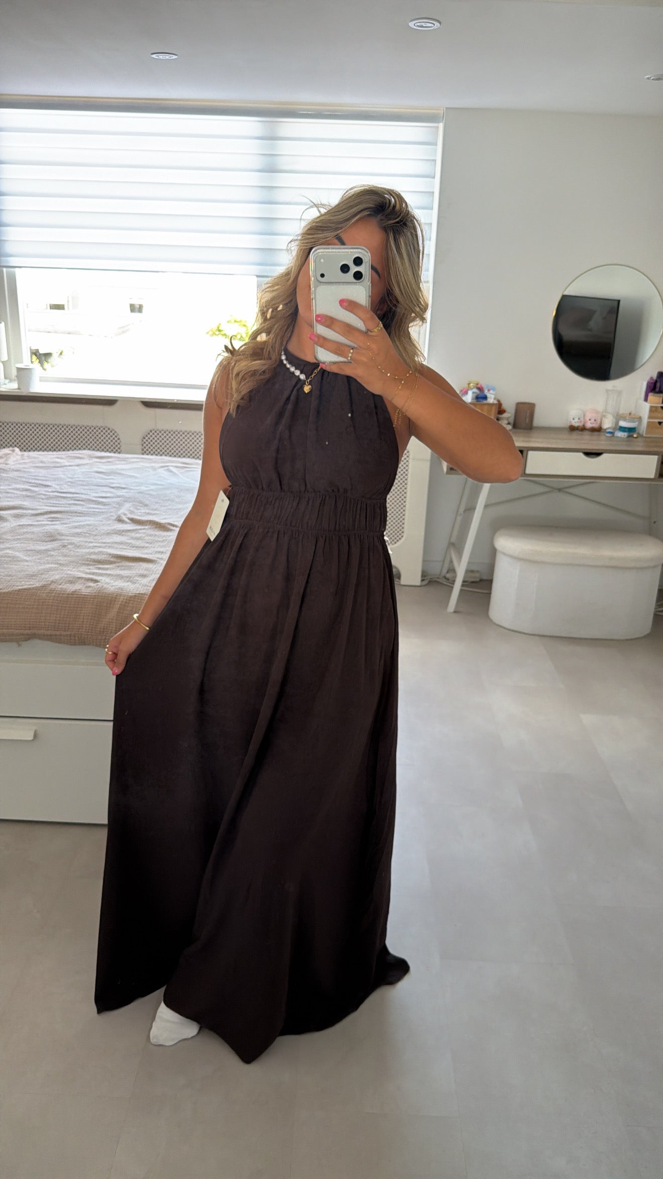 Sterre open back dress - BROWN