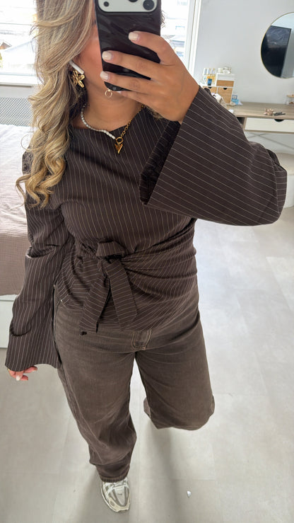 Amira blouse met krijtstreep - BROWN