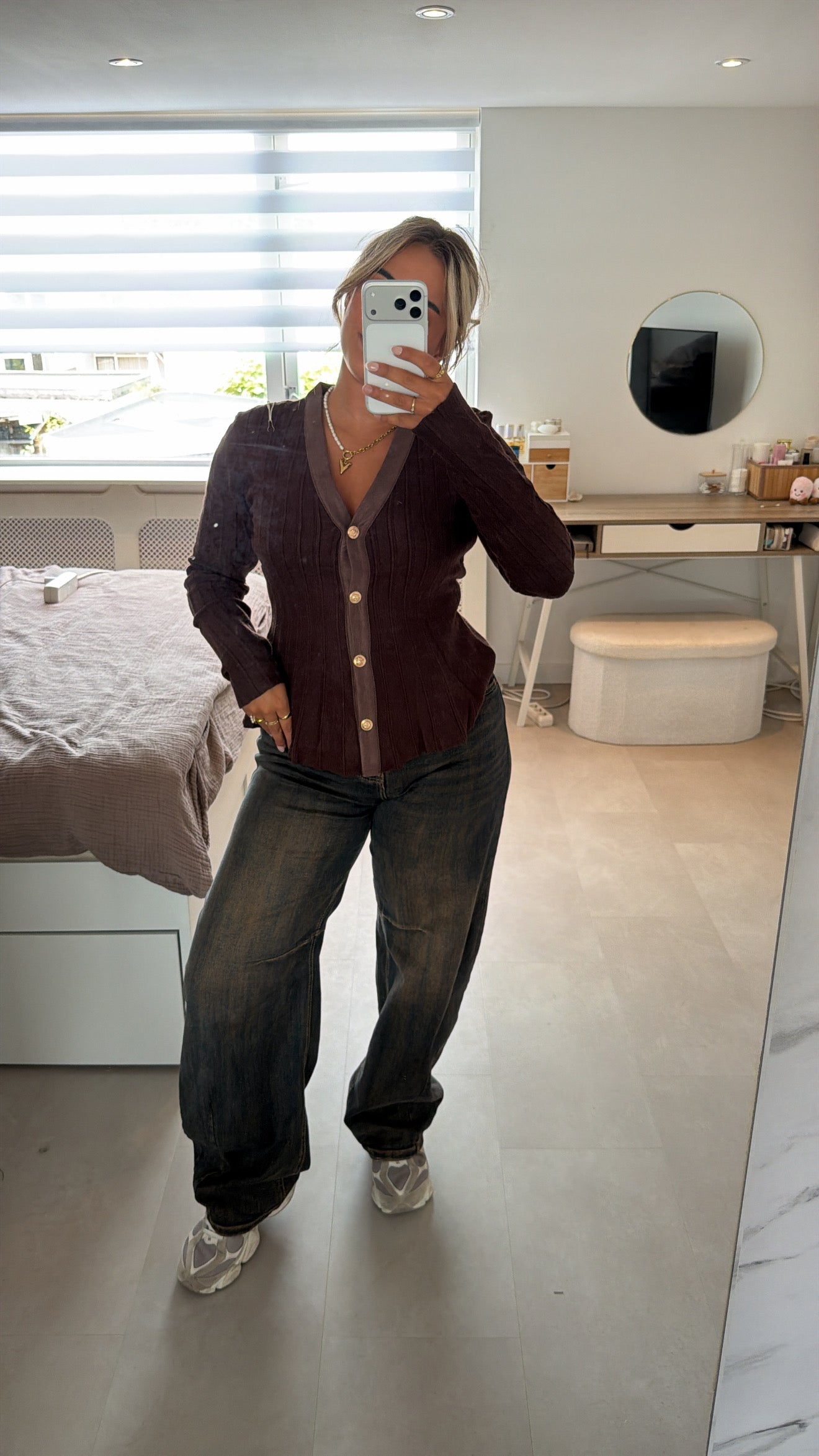 Luna Rib Cardigan - BROWN