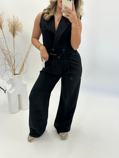 Noor blazer gilet set zwart