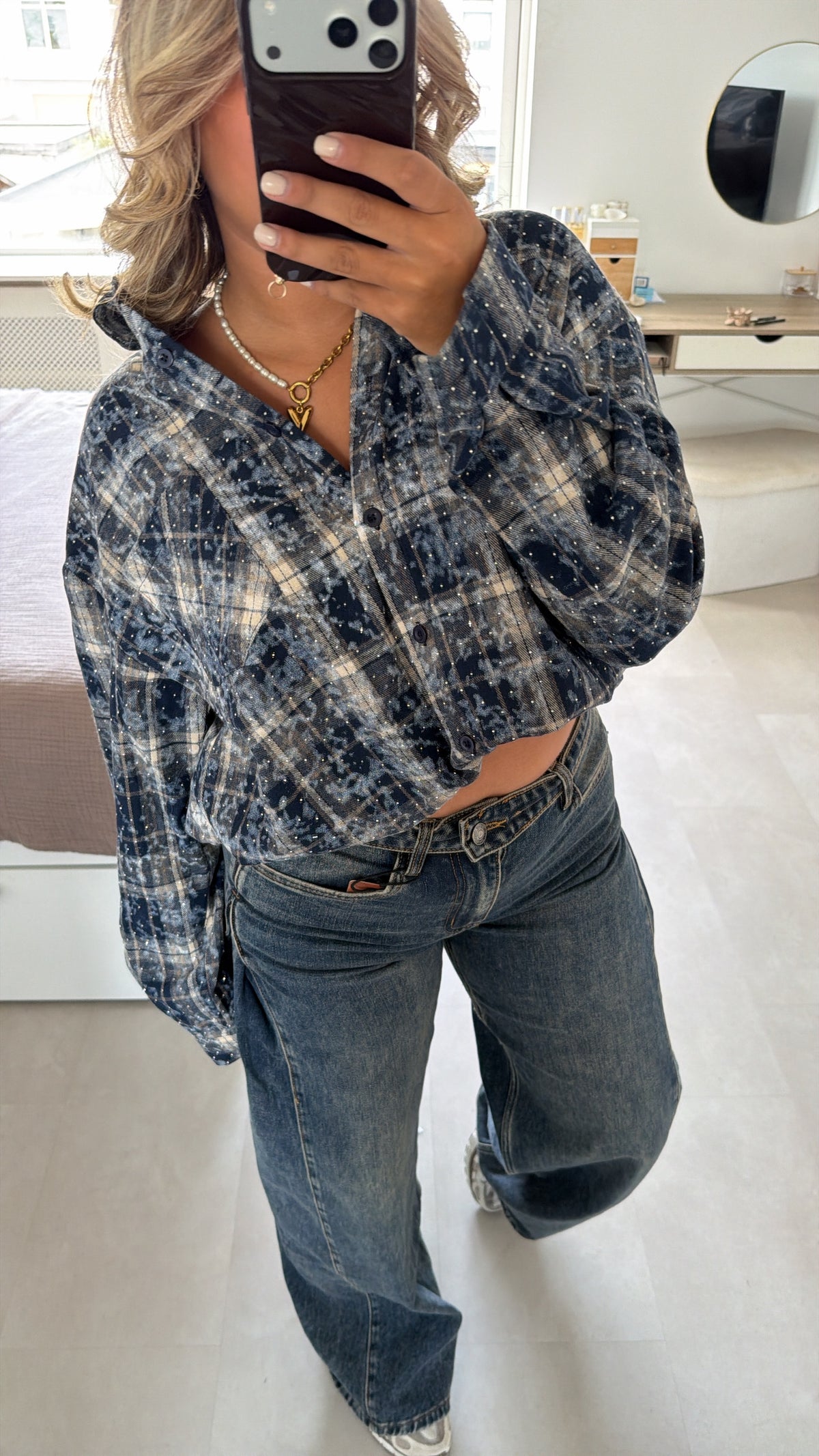 Linde blouse ruit - BLUE