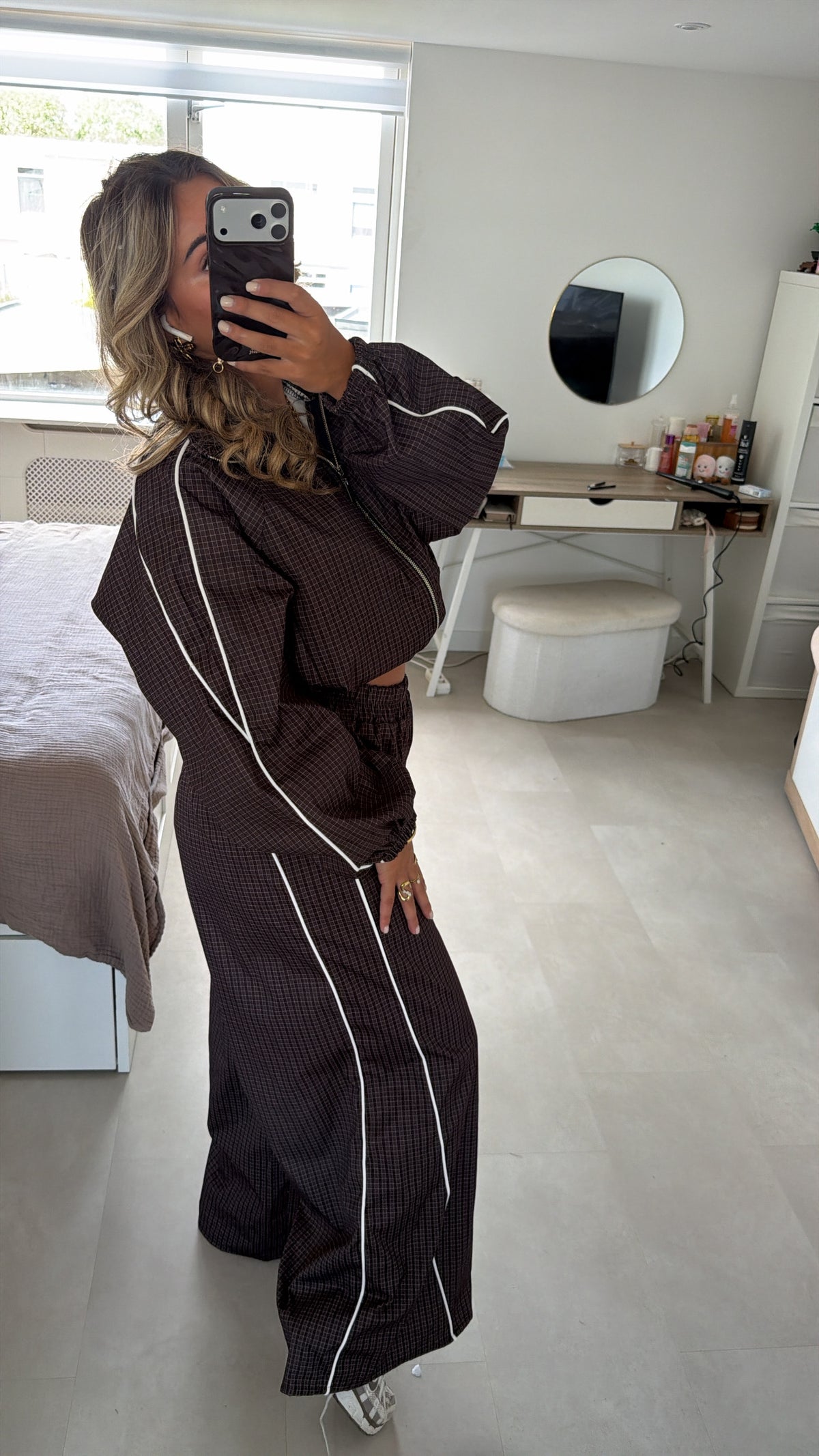 Veerle geruite check set - BROWN