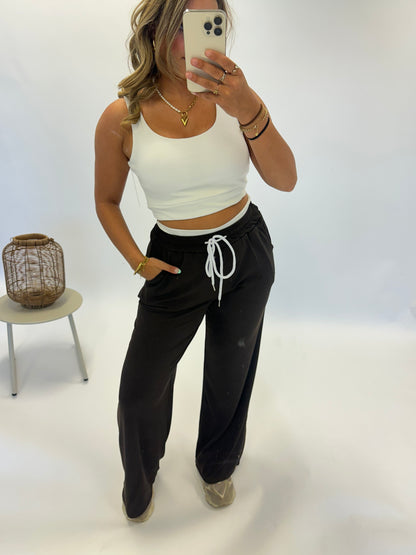 Fiona Rib Two Piece Set - Brown/White