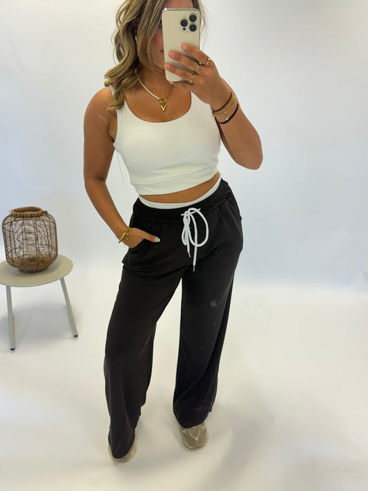 Fiona Rib Two Piece Set - Brown/White