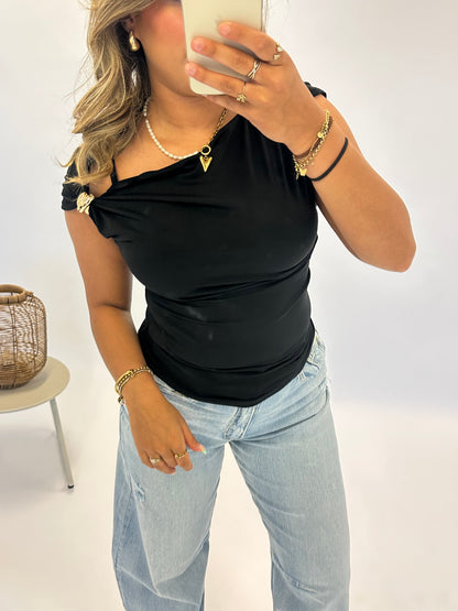 Inge One Shoulder Knot Top - Black
