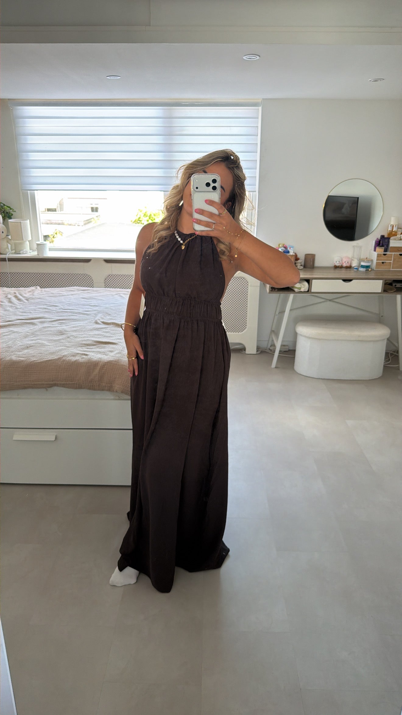 Sterre open back dress - BROWN