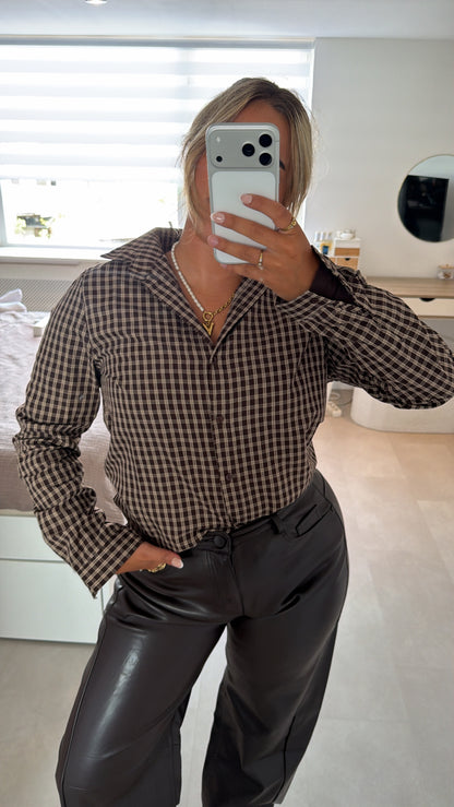 Diena espresso ruit blouse - BROWN