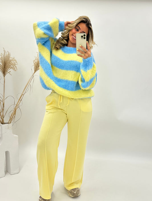 Lora trui pastel blauw geel