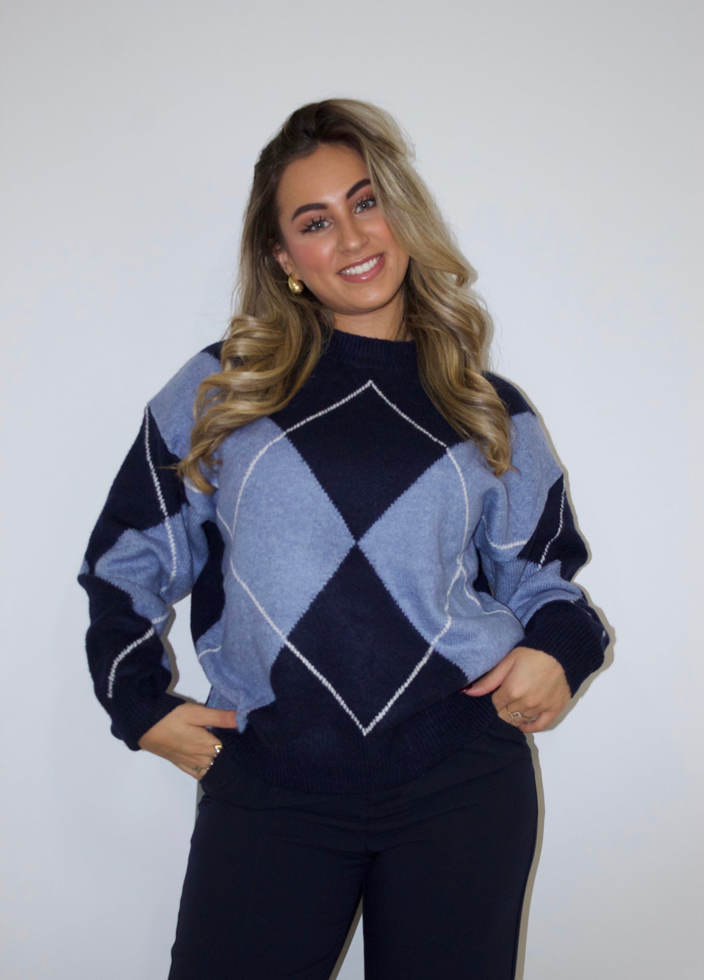 Jenske ruit trui blauw