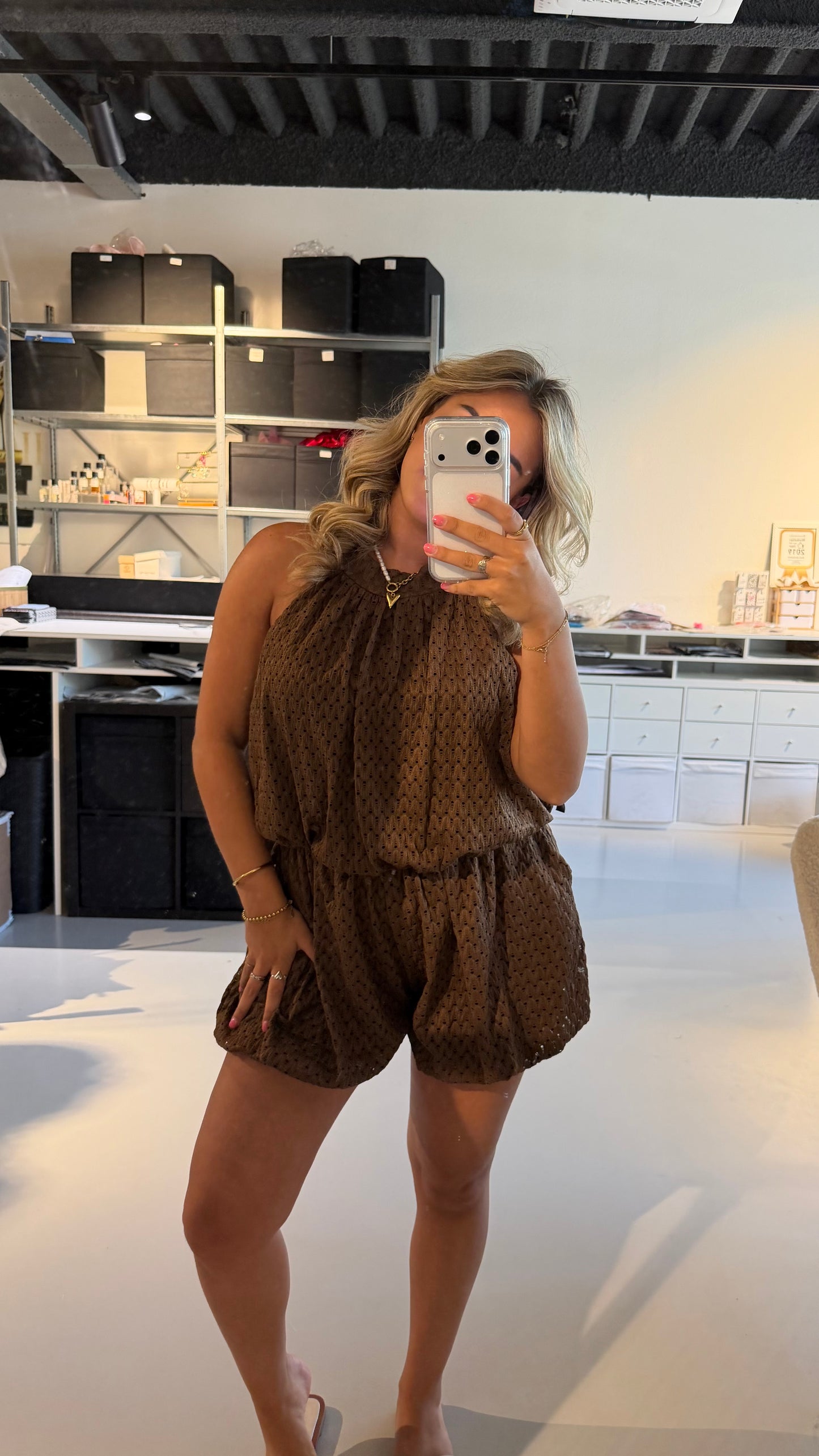 Sara ballon jumpsuit jurkje - BROWN