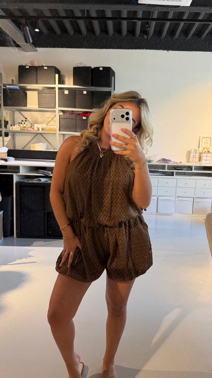 Sara ballon jumpsuit jurkje - BROWN
