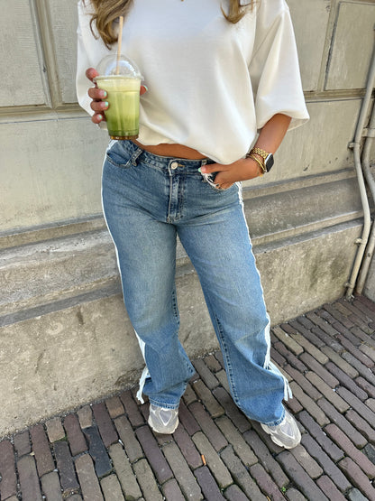 Lola Stripe Wide Leg Jeans – Blue