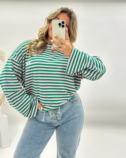 Sara roze-groen gestreepte longsleeve