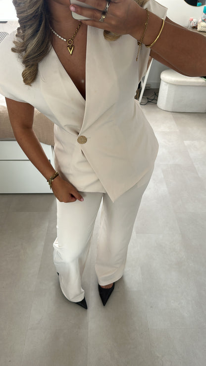 Lola Elegant Button Co-ord Set – Cream
