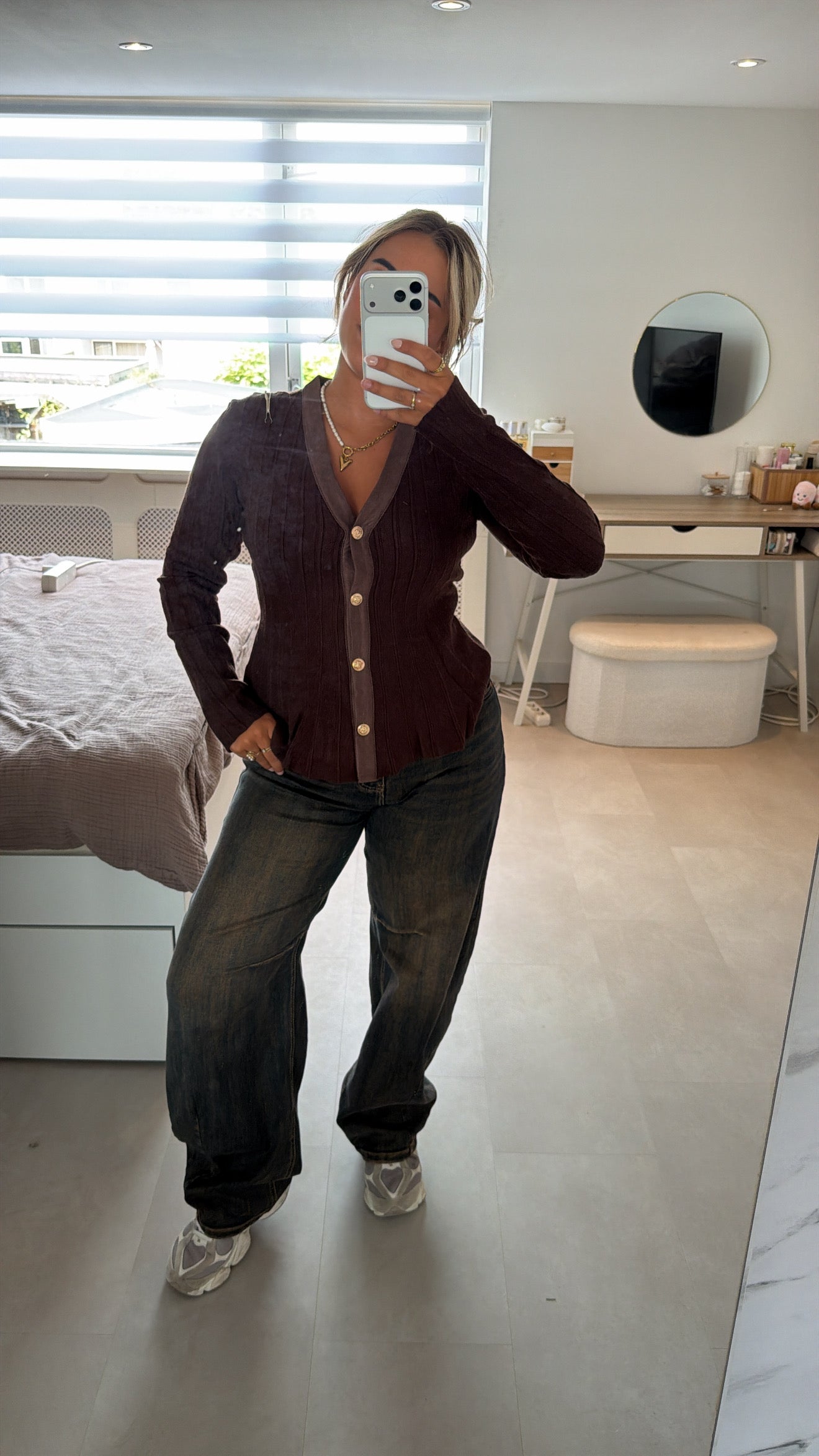 Luna Rib Cardigan - BROWN